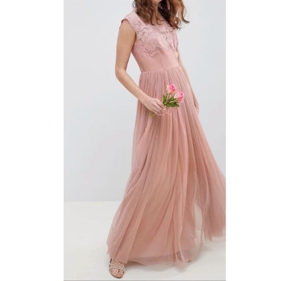 asos dusty pink bridesmaid dress SHEER OPULENCE CUTOUT MAXI DRESS – AKIRA main image 0